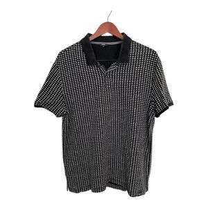 Dkny Black and White Geometric Polo Shirt size large